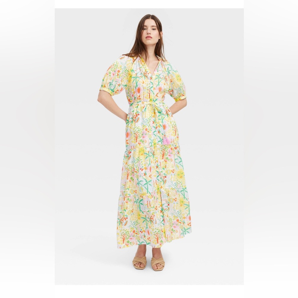 Roller Rabbit Floral Maxi Dress in White, Yellow, Green, Pink size L - Picture 2 of 4